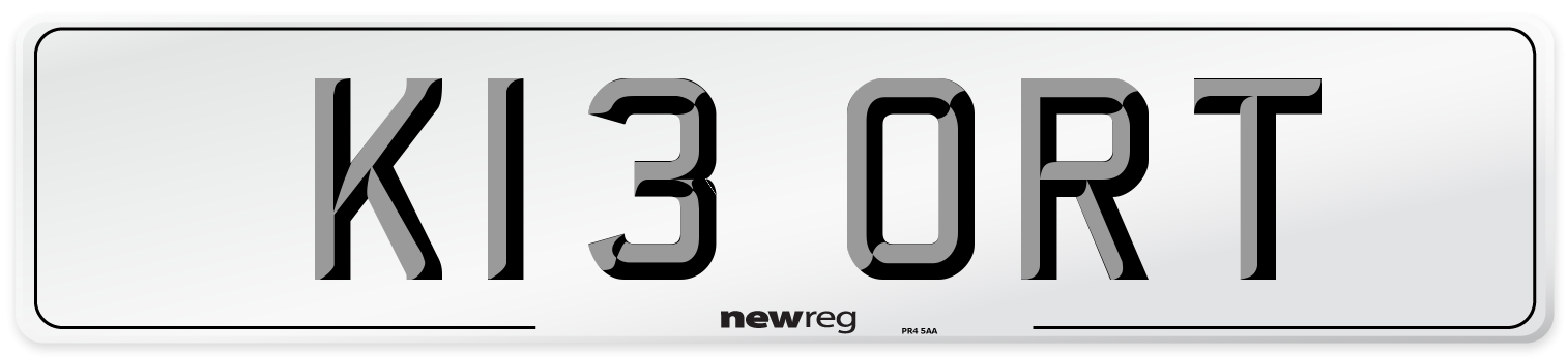 K13 ORT Number Plate from New Reg